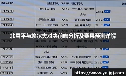北雪平与埃尔夫对决前瞻分析及赛果预测详解